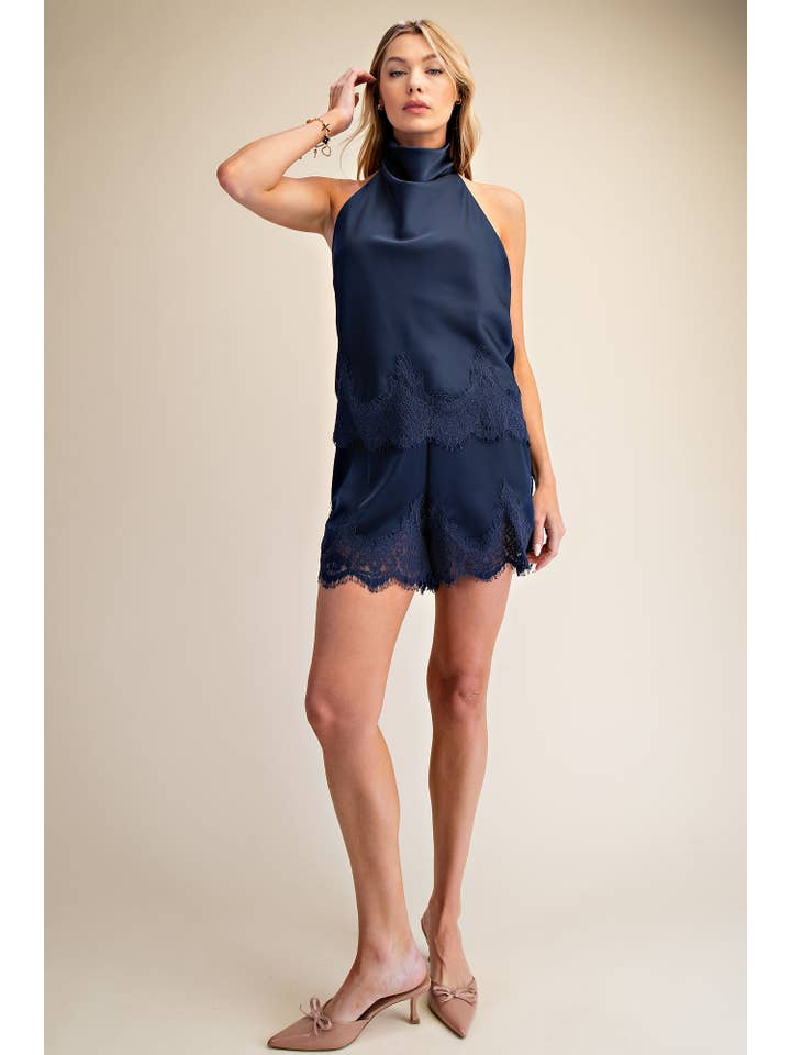 Glam - Wholesale Shorts - Women's - Satin Short With Lace Trim Detail Short13