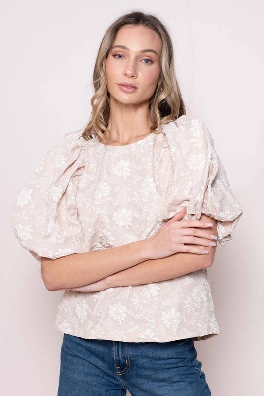 Nicabel - Wholesale Blouse - Women's - Plus textured puff scoop neck top-PIST105383