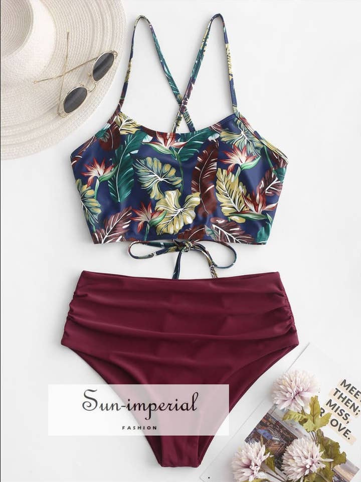 Blad Print Blondér Ruched Tankini Badedragt for engroshandel hos Sun Imperial