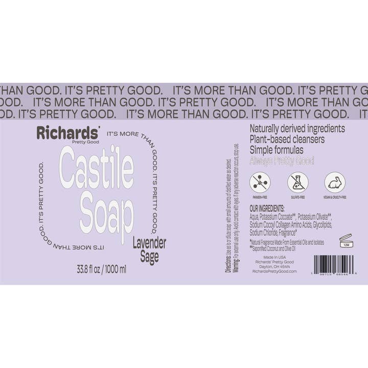 Richards' Pretty Good - Wholesale Body Wash/Shower Gel - Castile Soap - Lavender Sage - 1000 ml2