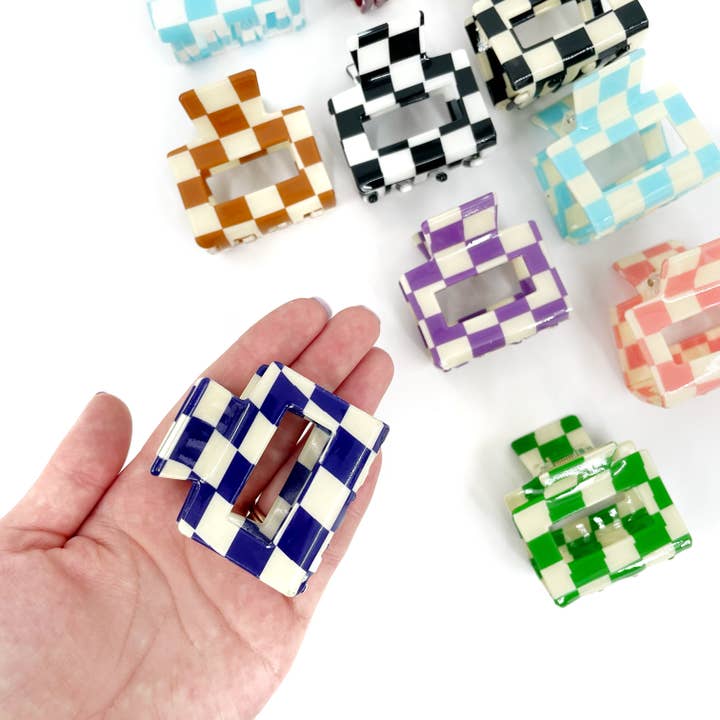 Haarschmuck: Quadratische karierte Haarspangen mit Fenster, trendig für den Großhandel von Top Crate