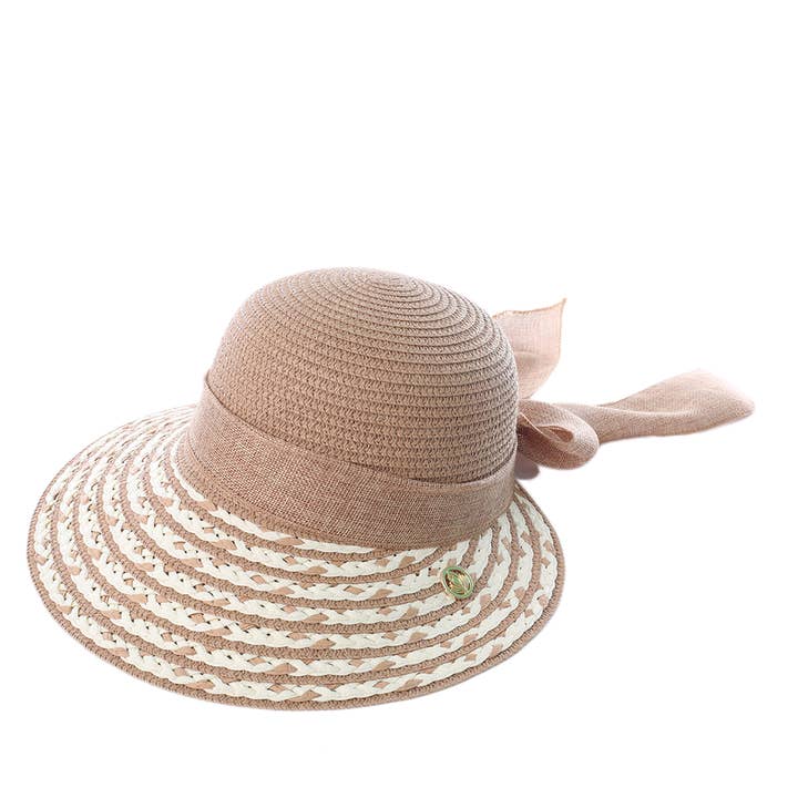 VIA FIORE Natural Stylish Braided Straw Hat with Wide Brim for wholesale by VIA FIORE