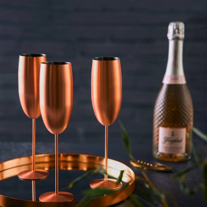 Oak & Steel - Wholesale Champagne Flute - 4 Matte Rose Gold Champagne Flutes