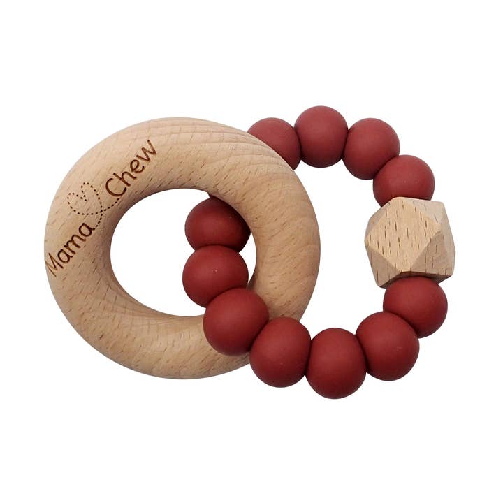 Anneau de dentition Hex & Wood - Bordeaux pour la vente par Mama Chew