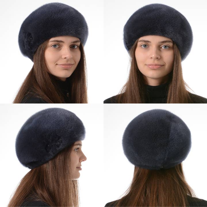 FurStyleUa - Vente Béret – femme - Béret en fourrure de vison pour femmes, chapeaux d'hiver de luxe en fourrure véritable