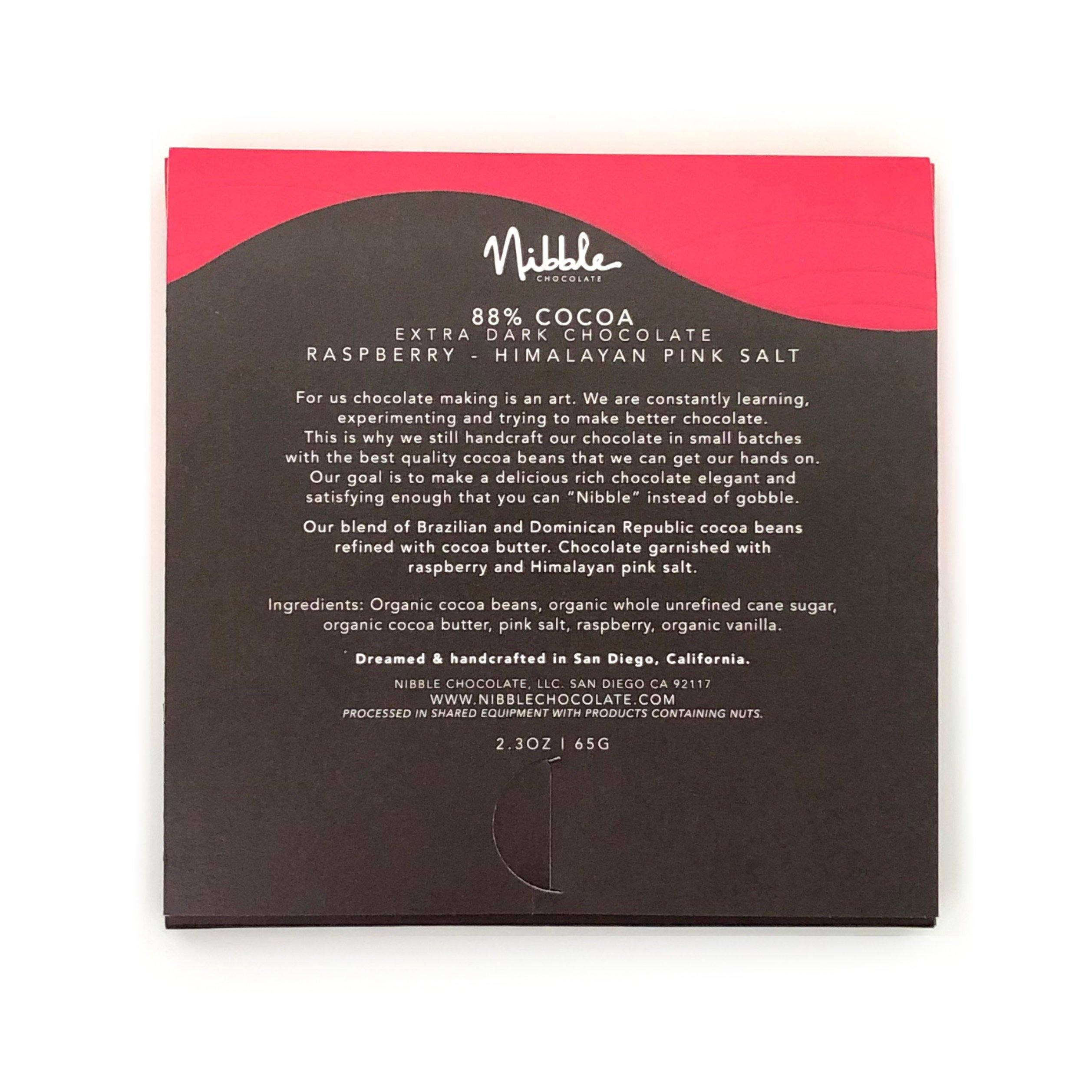 Nibble Chocolate - Wholesale Chocolate Bar - Inclusion Bar | 88% Cocoa Raspberry & Himalayan Pink Salt1