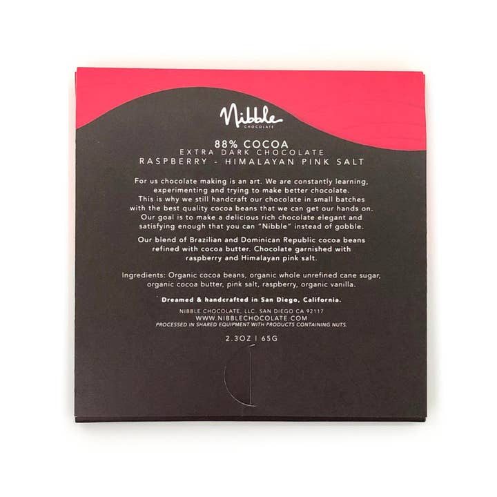 Nibble Chocolate - Wholesale Chocolate Bar - Inclusion Bar | 88% Cocoa Raspberry & Himalayan Pink Salt1