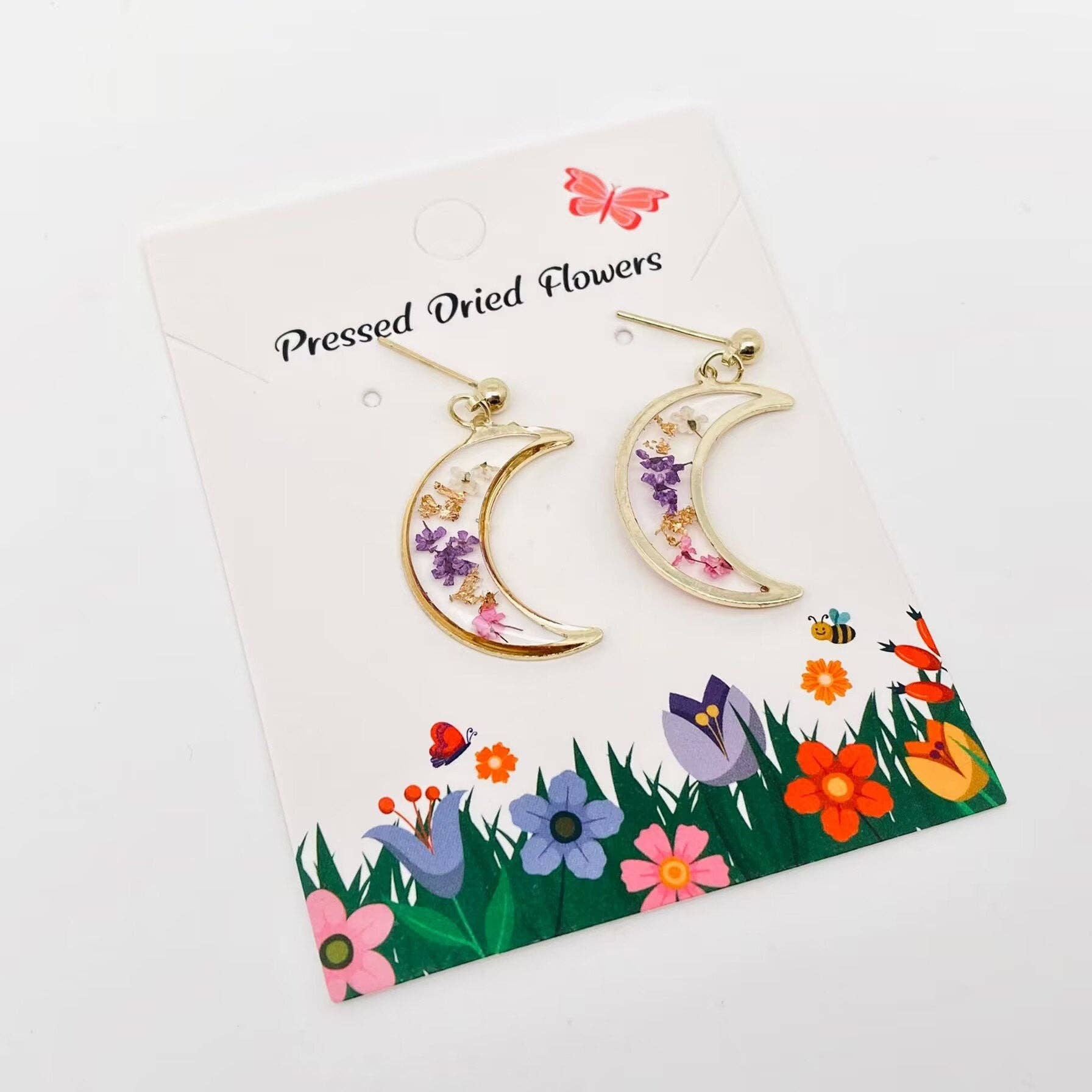 Mio Queena - Wholesale Dangle Earrings - Narcissus Moon Pressed  Dried Flower Post Earrings - PDF/MS2