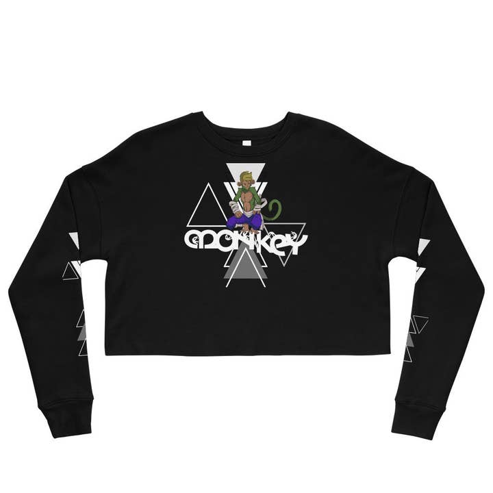 Women's Black Monkey Crop Sweatshirt 2022 Edition for wholesale by ETHANOL TEARS LTD