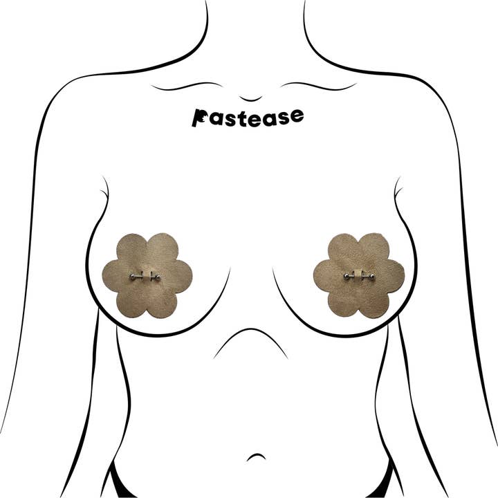 Pastease® - Wholesale Nipple Pasties - Women's - Pierced Pasties: Nude Breast Petals with Barbell Piercing