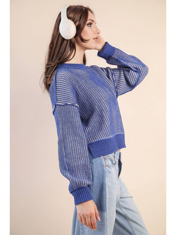 VERY J - Wholesale Pullover-trui - Dames - 12W3092N-Tweekleurige gestreepte trui met casual strepen9