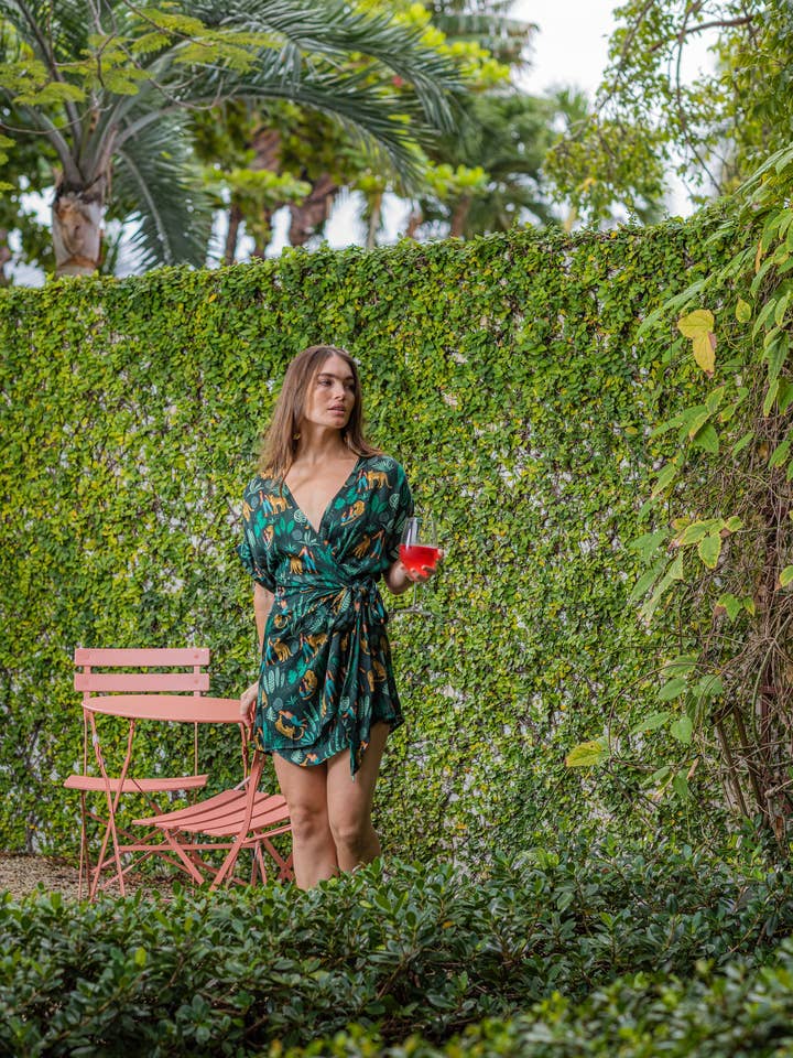 Michi Wrap Dress Green Tahiti for wholesale by MY HAPPY CABAÑA