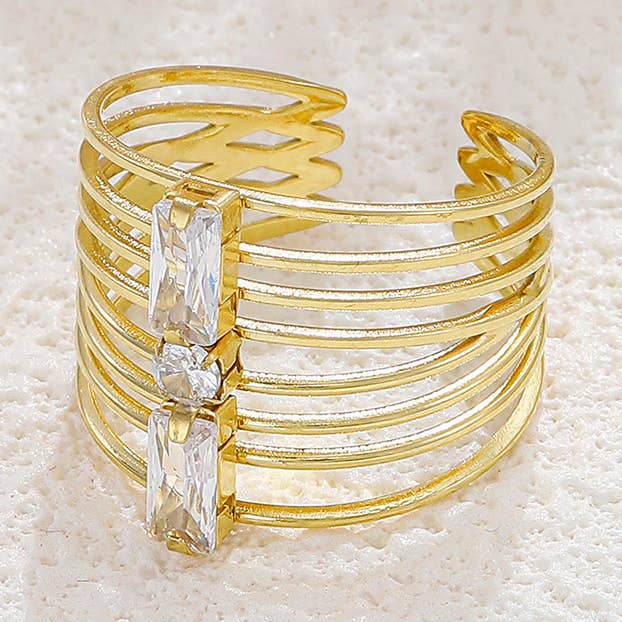 Guldring med 8 grenar strass fram rektangel och rund för wholesale av JOYA