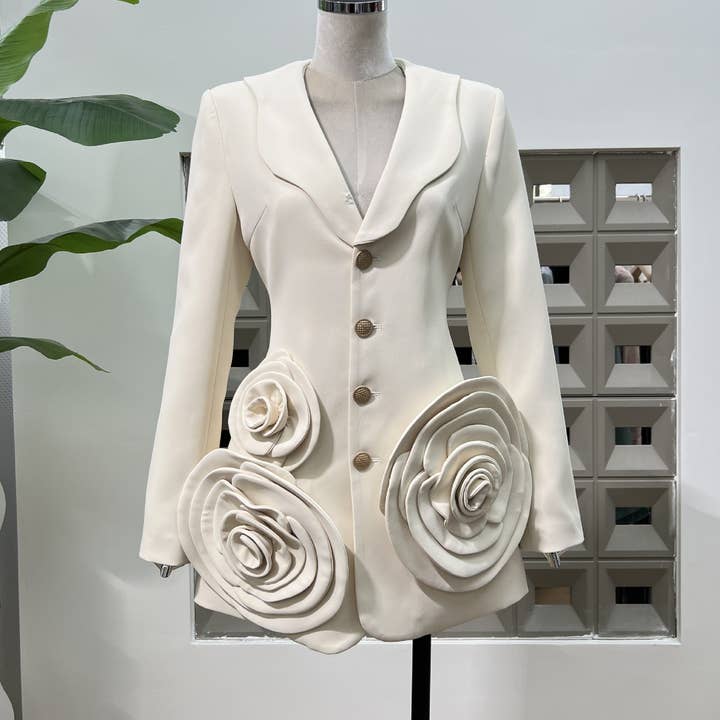 BL6Y Élégant Veste de Costume à Revers avec Fleur 3D Faite à la Main pour la vente par Productseeker
