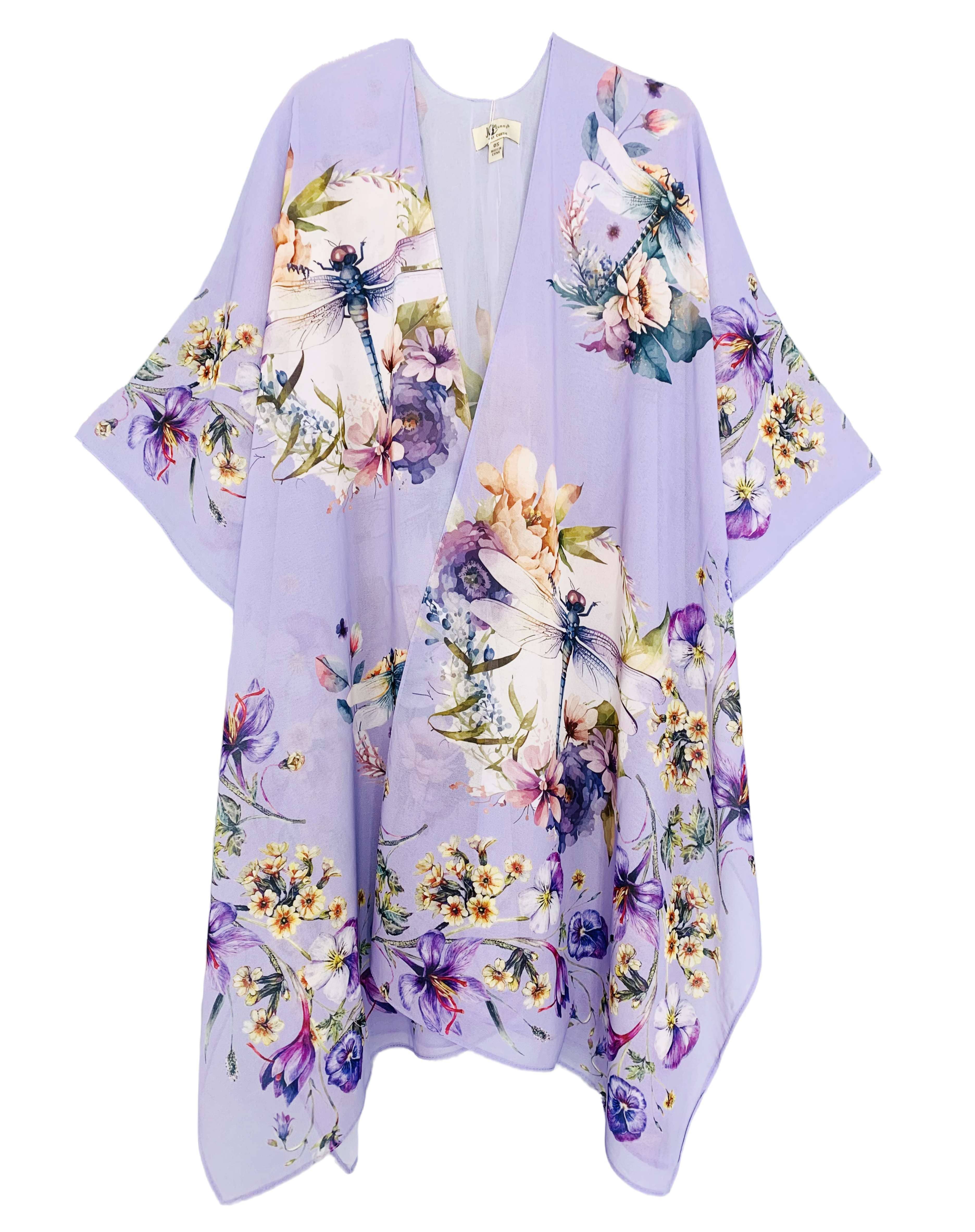 アンジュシャルム Wholesale JC071074 Purple-Multi Dragonfly & Floral Kimono