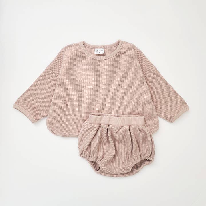 Baby Waffle Cotton Long Tee and Bloomer Set (3-28m) - Antique Pink for wholesale by At Noon