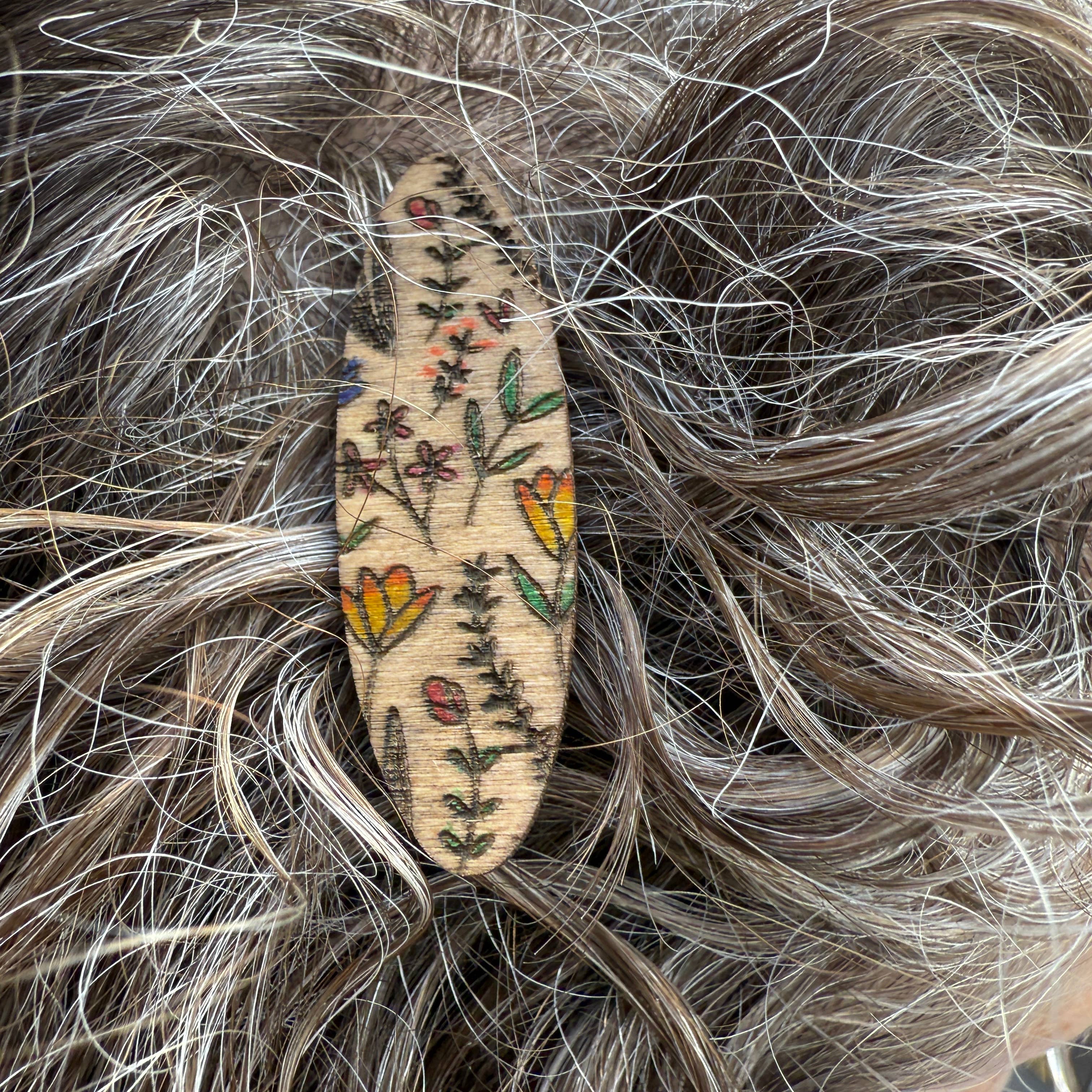 National Parks and Beyond - Wholesale Hair Clip - Women's - Flower Garden Wooden Alligator Hair Clips in 2-inch long4