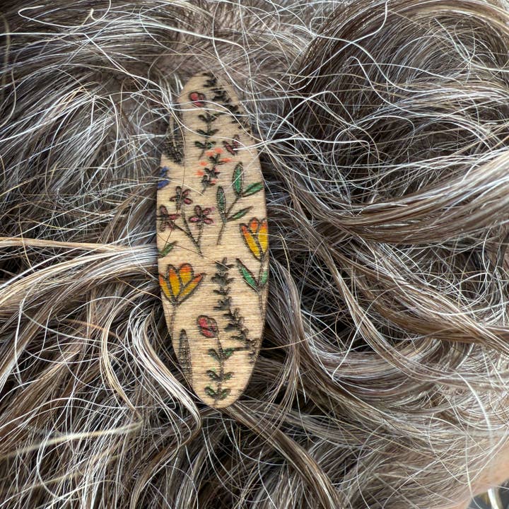 National Parks and Beyond - Wholesale Hair Clip - Women's - Flower Garden Wooden Alligator Hair Clips in 2-inch long4