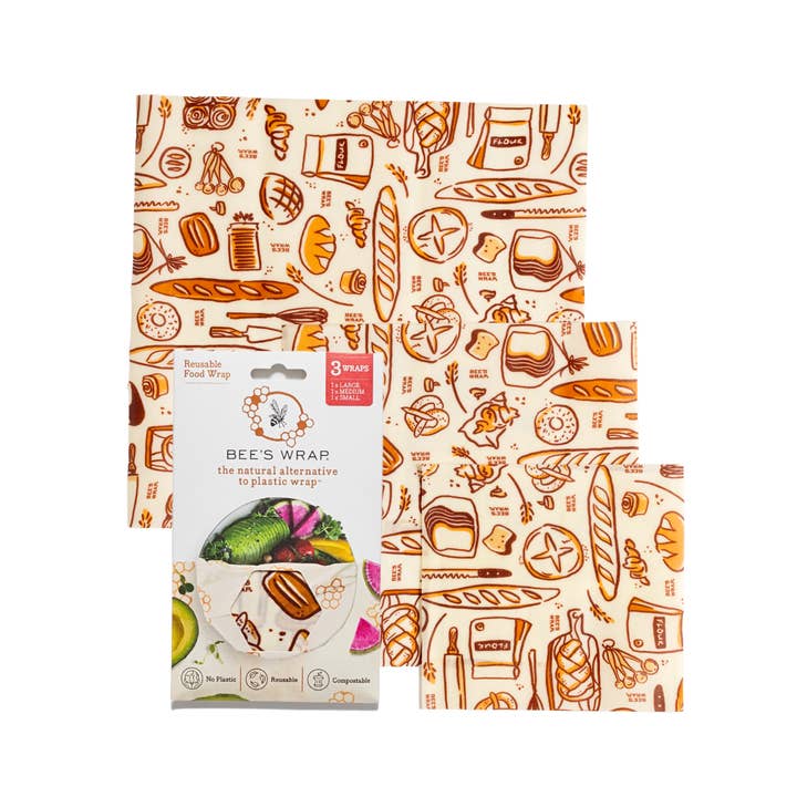 Bee's Wrap - Wholesale Food Storage Wrap/Bag - New! Bakery Lane - Assorted 3 Pack - Seasonal Print1