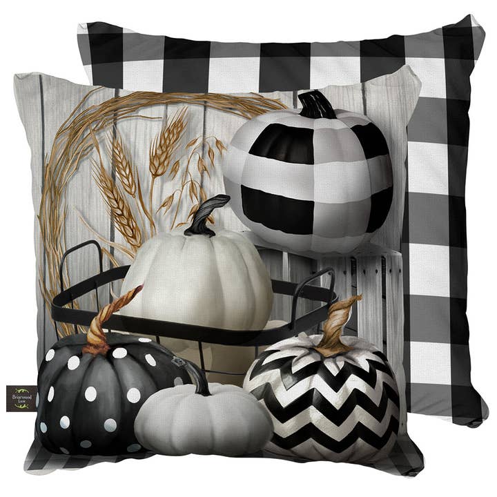 Black & White Pumpkins Decorative Pillow for wholesale by Briarwood Lane
