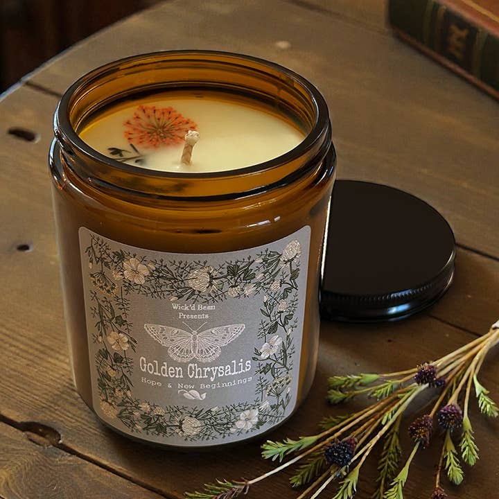Butterfly Jar Candle - Golden Chrysalis for wholesale by Wick’d Bean