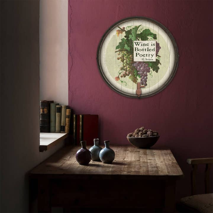Old Wood Signs - Wholesale Sign - Wine is Bottled Poetry: Generic - Barrel End Wall Art1