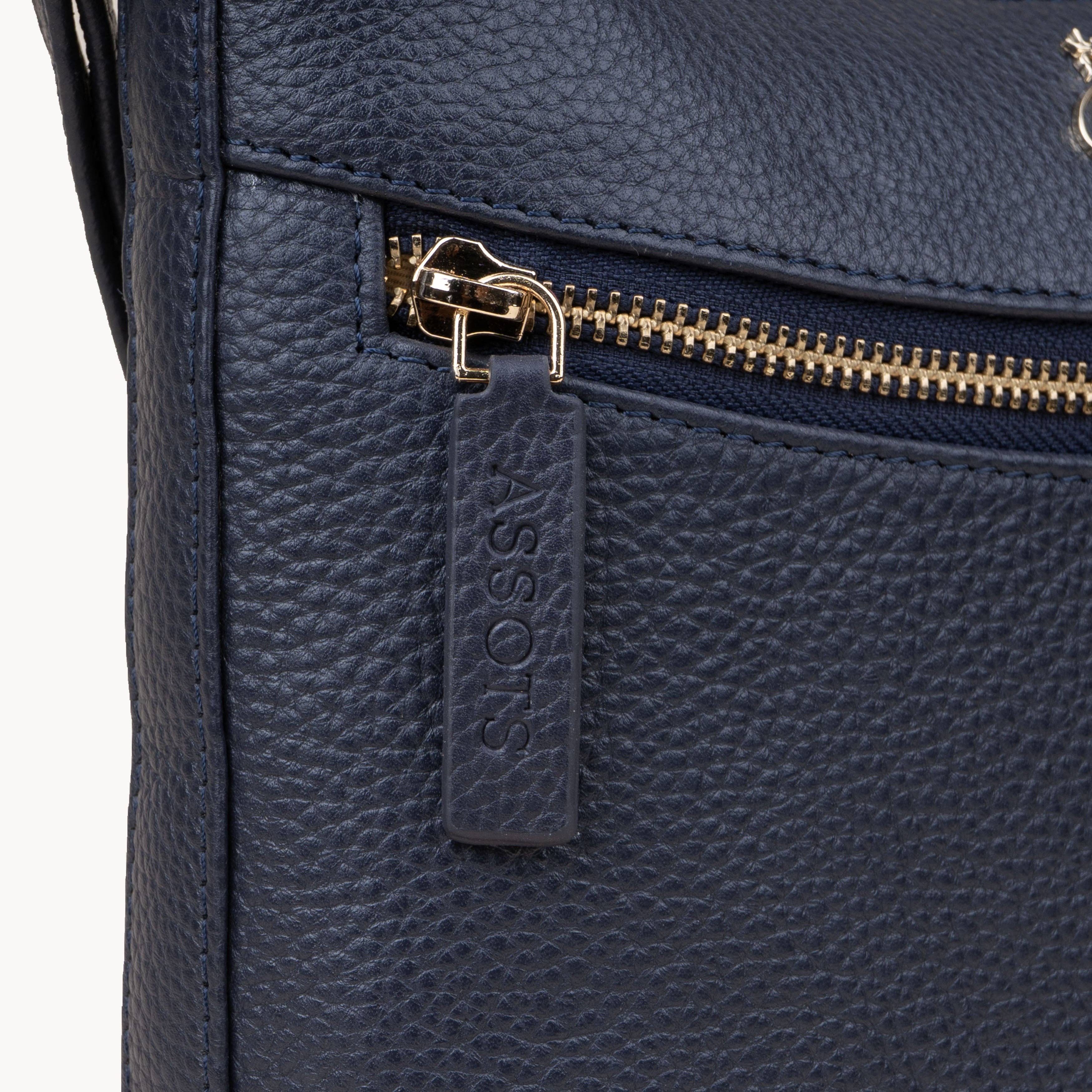 Assots London - Wholesale Crossbody Bag - Women's - 'SALLY' Navy Pebble Grain Real Leather Crossbody Bag4