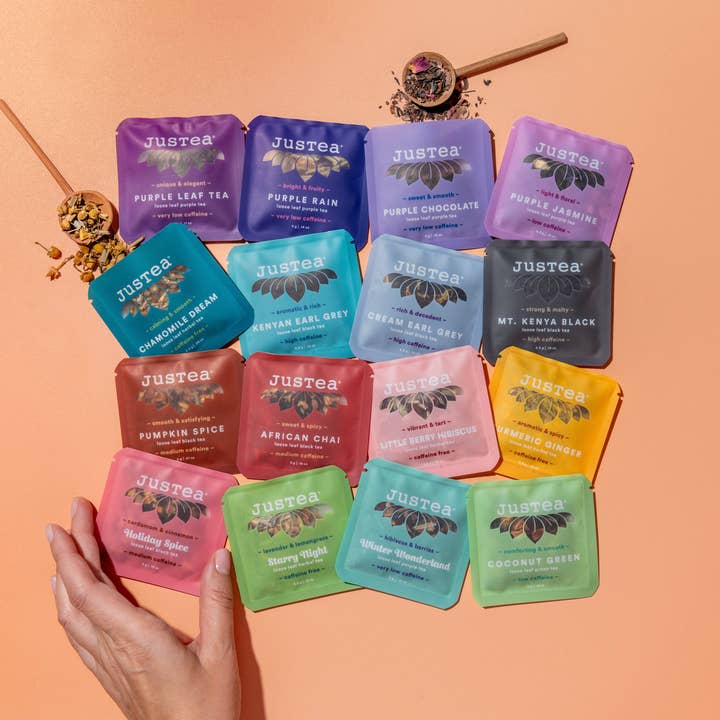 JusTea (No Import Fees to USA) - Wholesale Loose Tea - TEA SAMPLER Variety No. 1 = 5 Tea Blends in 25 Mini Pouches1