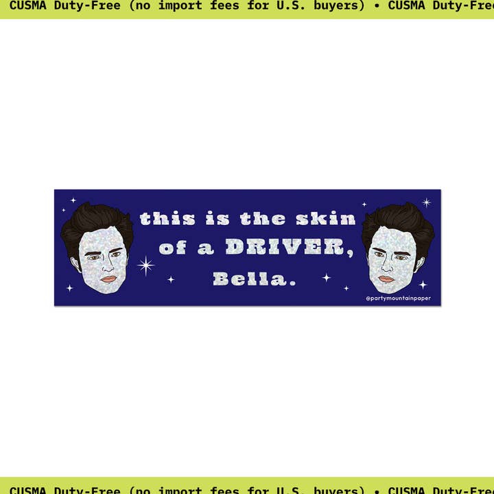 Skin of a Driver Holographic Bumper Sticker for wholesale by Party Mountain Paper co.