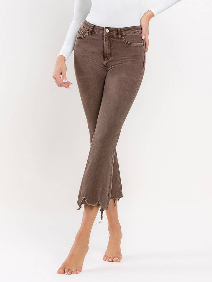 CROP-FLARE-JEANS MIT HOHEM BUND UND USED-SAUM T6199PTS für den Großhandel von VERVET by FLYING MONKEY