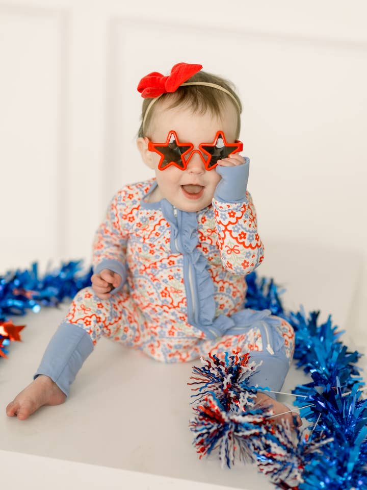 4th of July Bambus-Zip-Schlafanzug – Miss America Rot Weiß Blau für den Großhandel von The Honey Bows