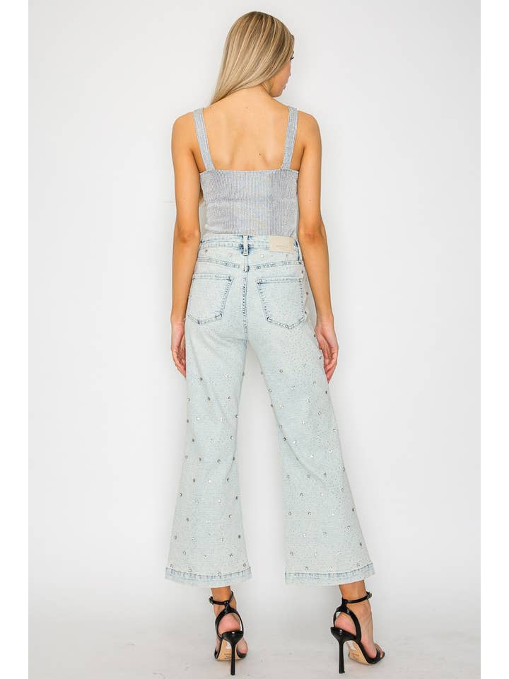 ARTEMIS VINTAGE - Vendita all'ingrosso Jeans - Donna - JEANS PALAZZO CORTI A VITA ALTA CON GIOIELLI APPLICATI4