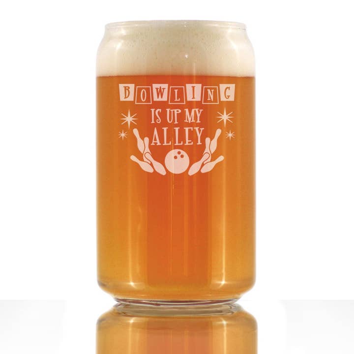 Bowling Alley Beer Can Pint Glass - Bowlers Gifts and Decor for wholesale by bevvee