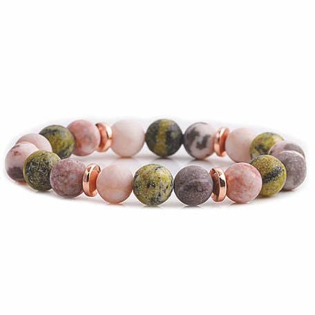 Byzantium Collection Ltd - Wholesale Beaded Bracelet - Artisan Natural Stone Green and Pink Jasper Crystal Stretch