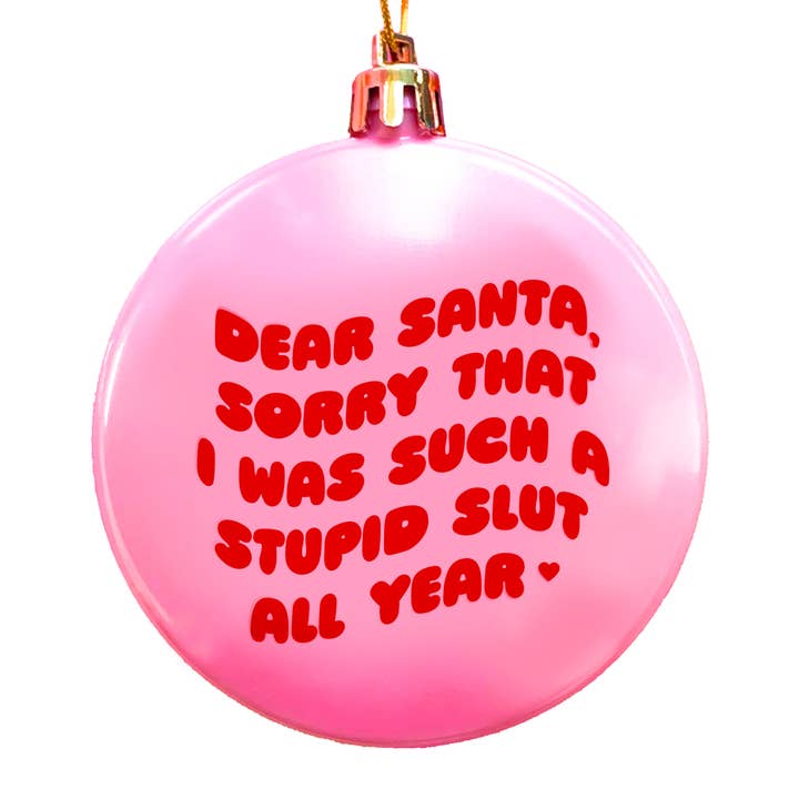 Sorry Santa Slut Plastic Christmas Tree Holiday Ornament for wholesale by Krystan Saint Cat