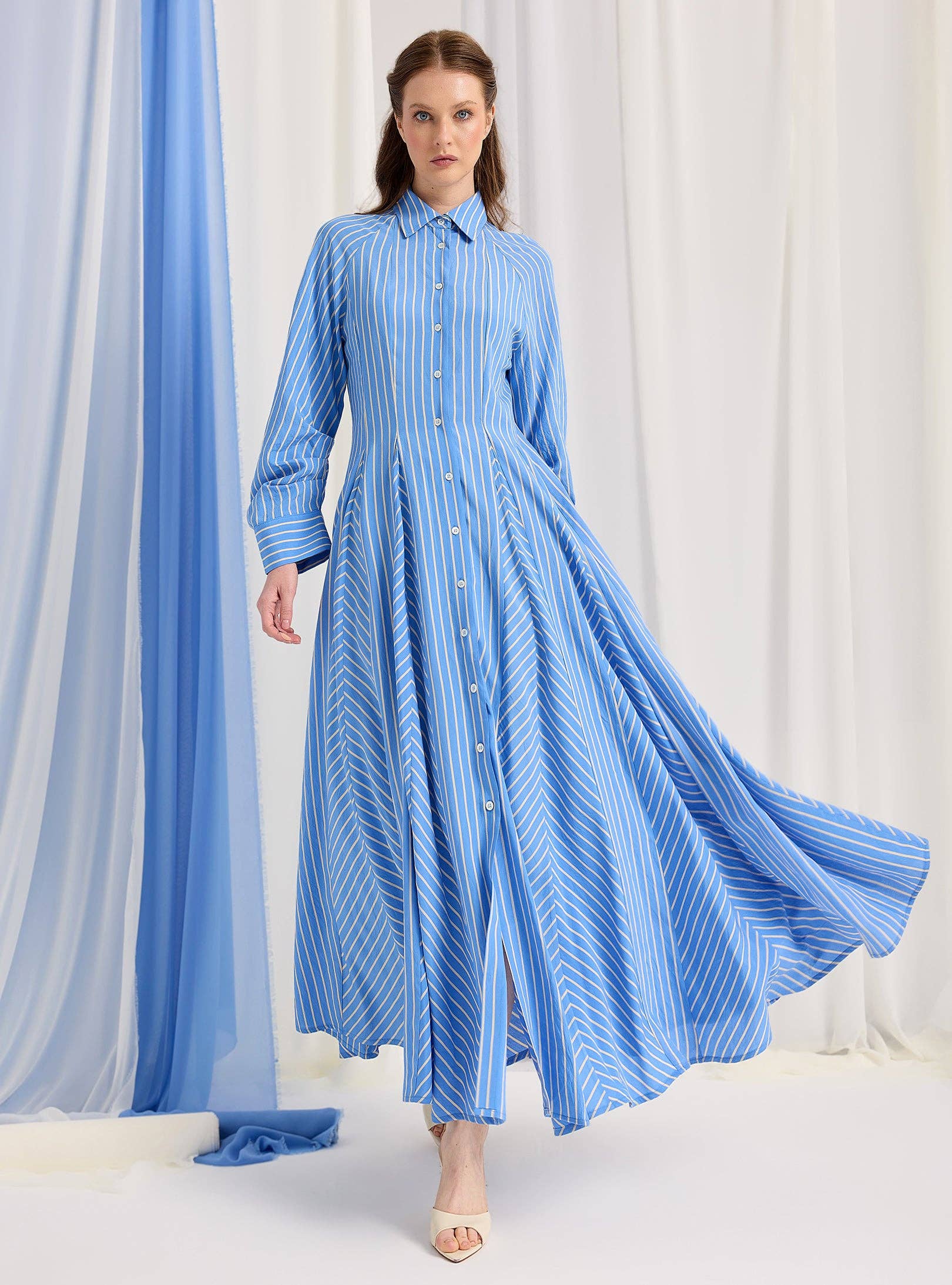 Store WF – wholesale Dress – Women's – Blue Stripe Maxi Dress5