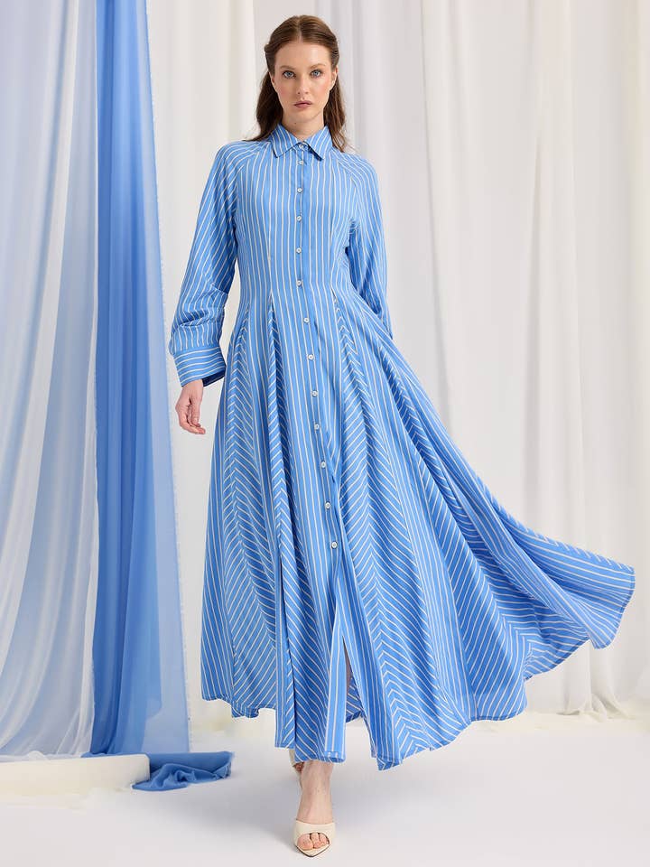 Store WF – wholesale Dress – Women's – Blue Stripe Maxi Dress5