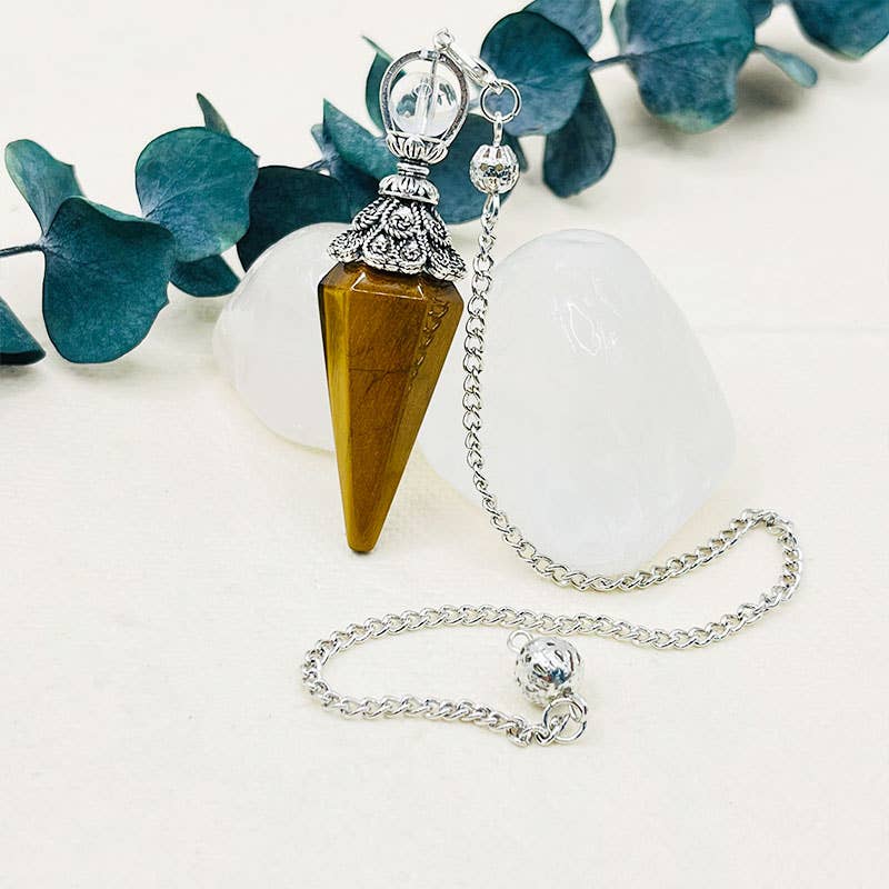 GemMeet - Vente Pierre et cristal de spiritualité - Pendule à esprit hexagonal pyramidal en forme d'œil de tigre en améthyste12