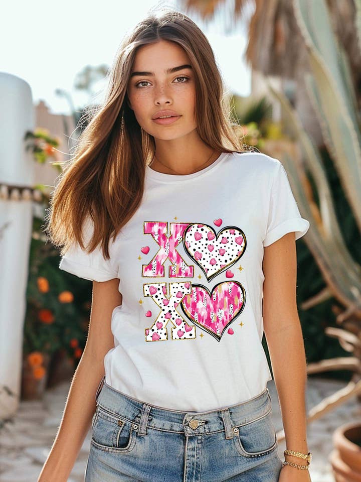Queen Fashion - Wholesale Blouse - Women's - xoxo hearts graphic tee t-shirts