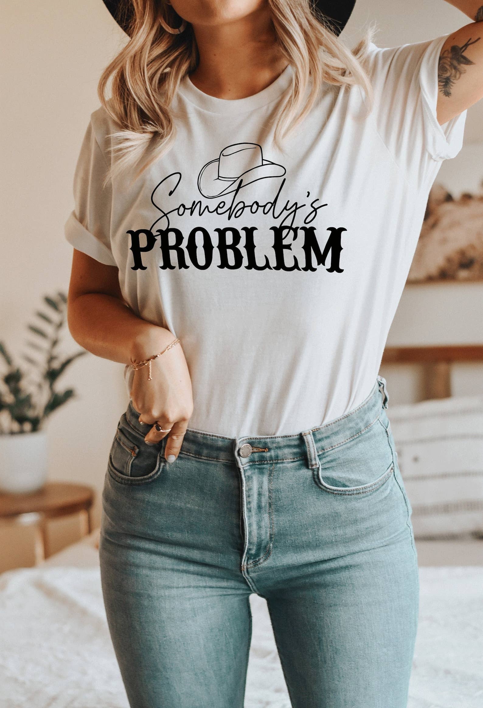 LA PRINT AND STITCH - Wholesale Screen Printed T-Shirt - Women's - Somebody's Problem Tee