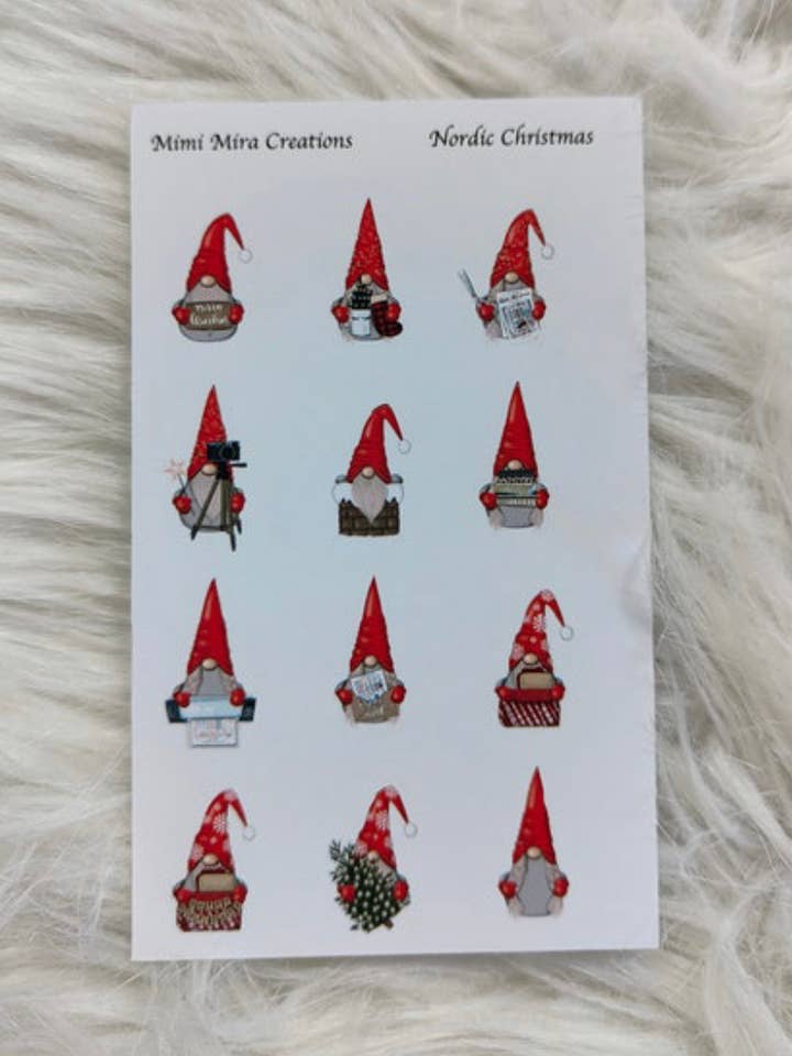 Charaktersticker mit Wichteln im nordischen Weihnachtsstil für den Großhandel von Mimi Mira Creations