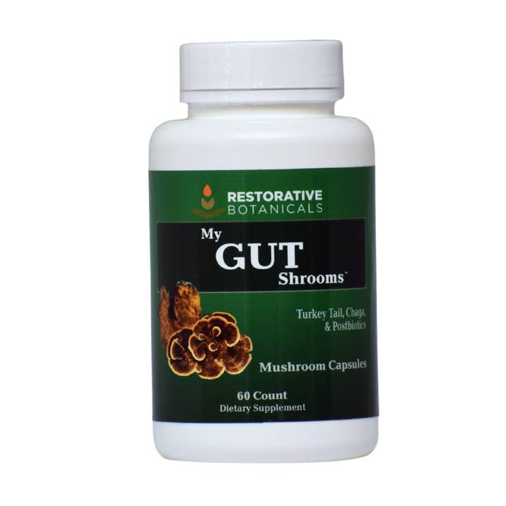 My GUT Shrooms Capsules - Turkey Tail, Chaga, Vegetarian. for wholesale by Restorative Botanicals, LLC