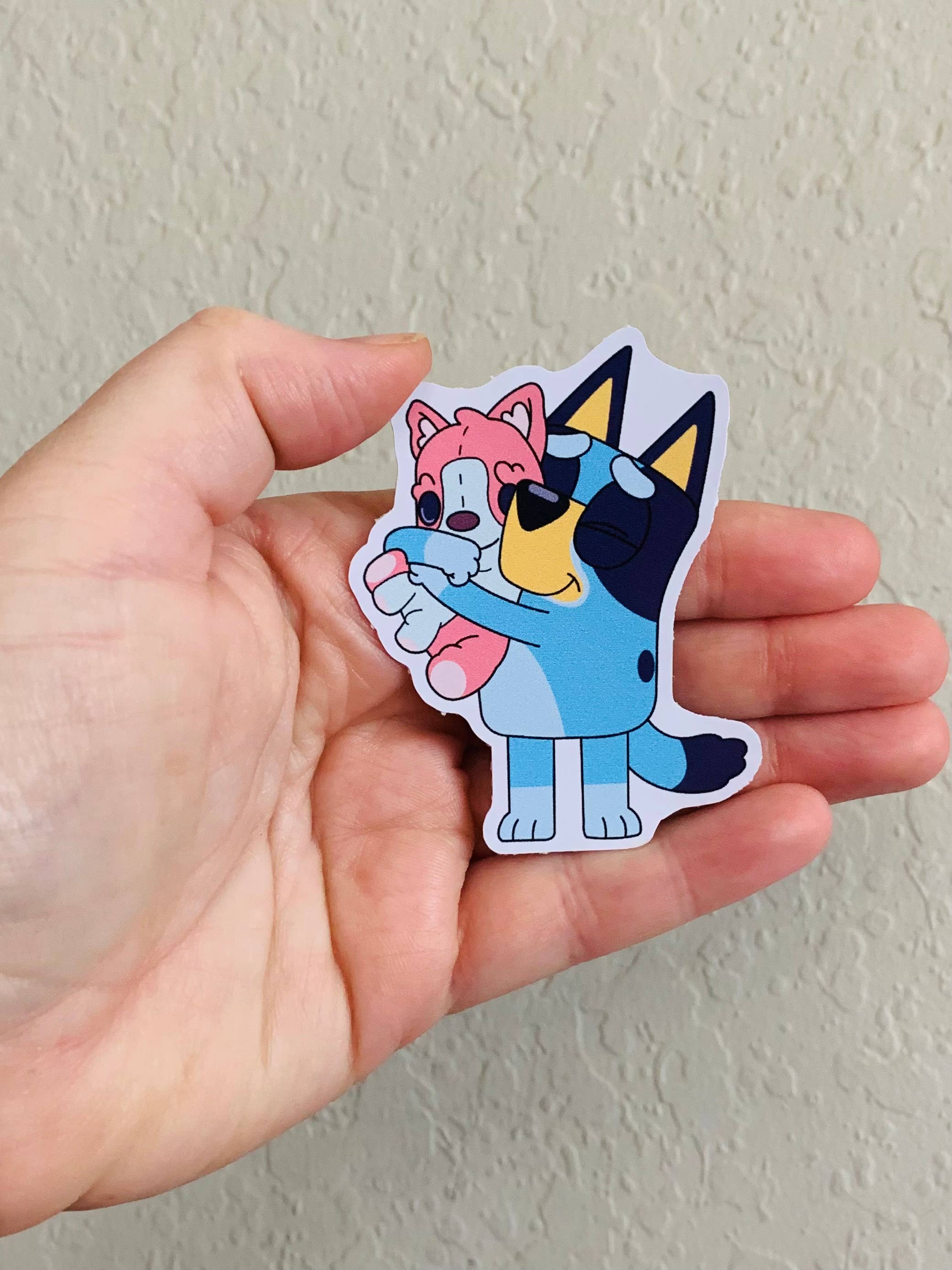 Oily Graphic Creations - Wholesale Sticker - Polly Puppy Hug- Bluey Stickers/Magnet