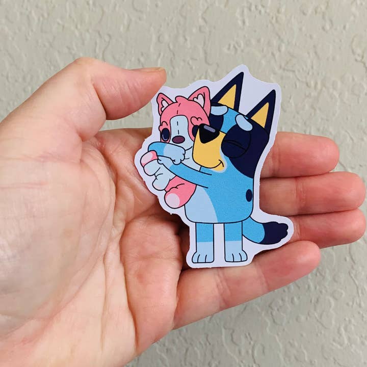 Oily Graphic Creations - Wholesale Sticker - Polly Puppy Hug- Bluey Stickers/Magnet