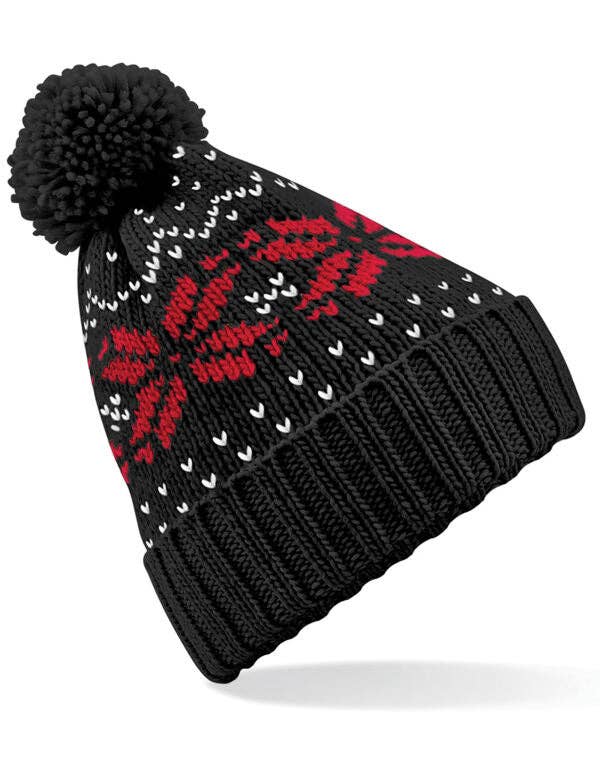 Logo Free Clothing - Wholesale Beanie - Unisex - Beechfield Fair Isle Snowstar® Beanie | Unisex | Pom-Pom | Cuffed | 7 Colours | One Size1