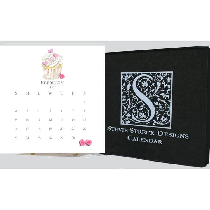 Stevie Streck Designs - Wholesale Calendar - 2025 Glittered Desk Calendar with Easel
