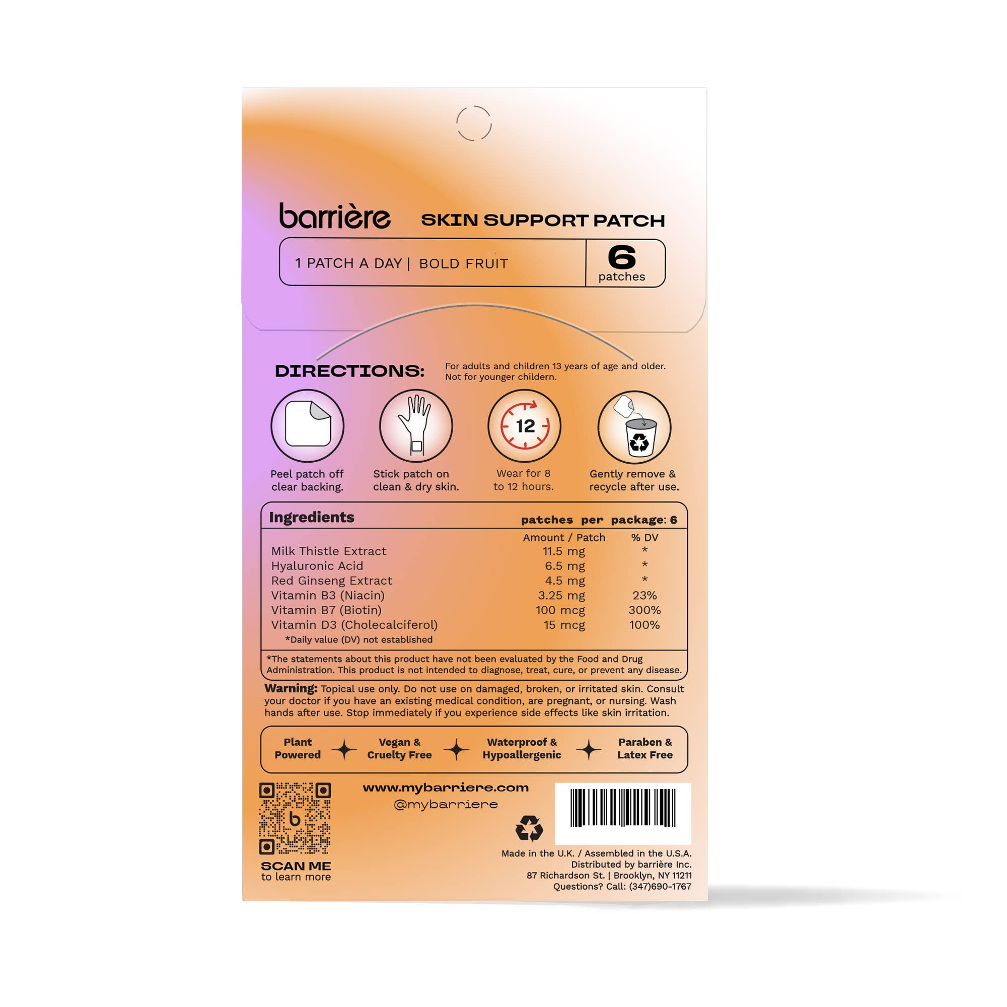 Barriere - Vente Supplément oral/vitamine - Patches vitamines Skin Support par Barrière - Lot de 6 à motifs fruits éclatants1