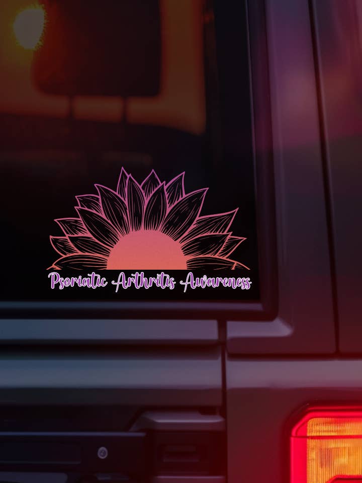 Psoriatic Arthritis Awareness Sunflower Car Decal for wholesale by Made with Monday