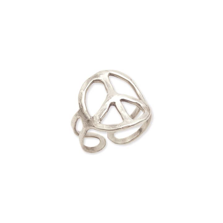 ZAD - Wholesale Signet ring - Woodstock Vibes Silver Peace Sign Ring2