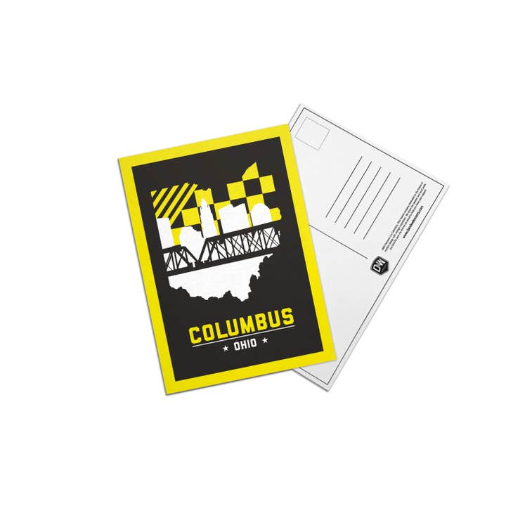 Yellow and Black Columbus Post Card for wholesale by D&W Elements